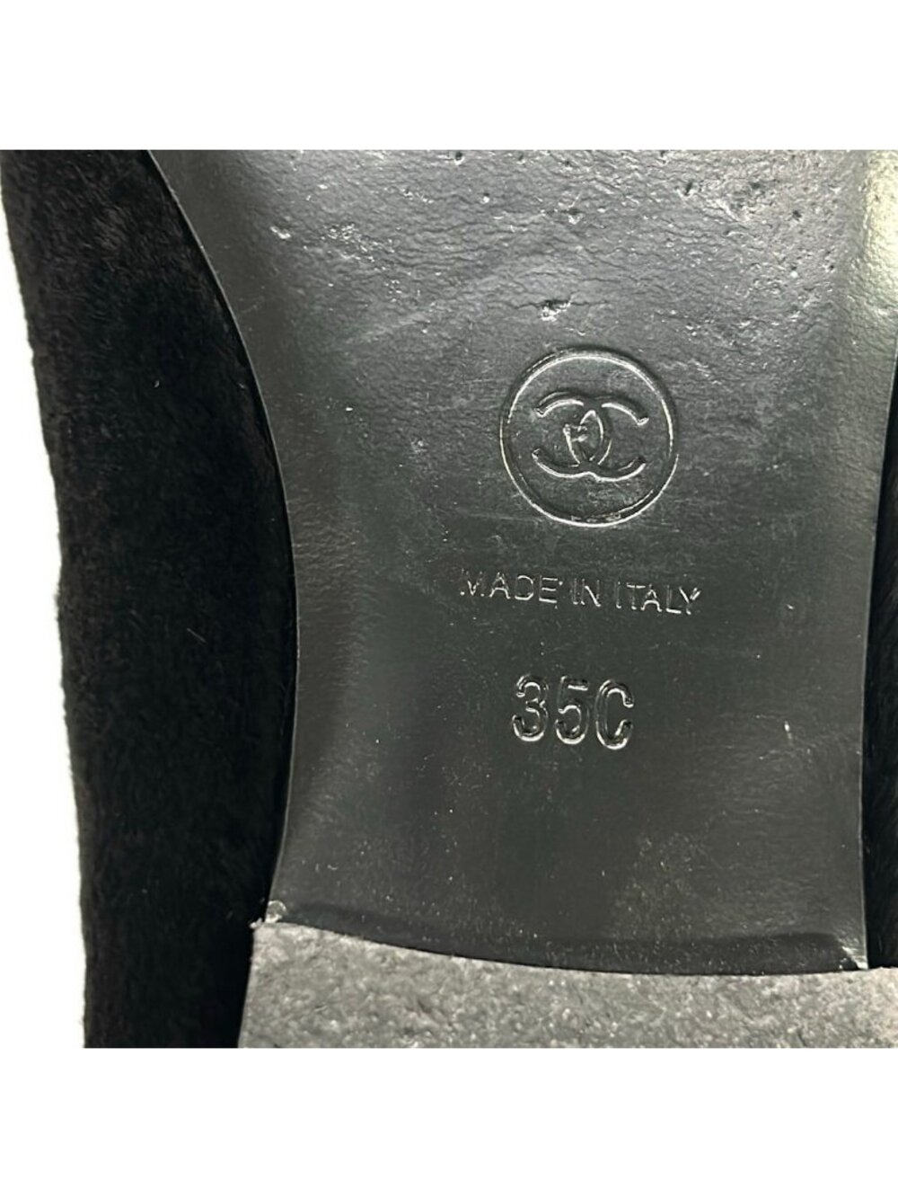 Chanel Flat Shoes 35 C Black Mink Ribbon CC Logo Leather - Picture 10 of 12